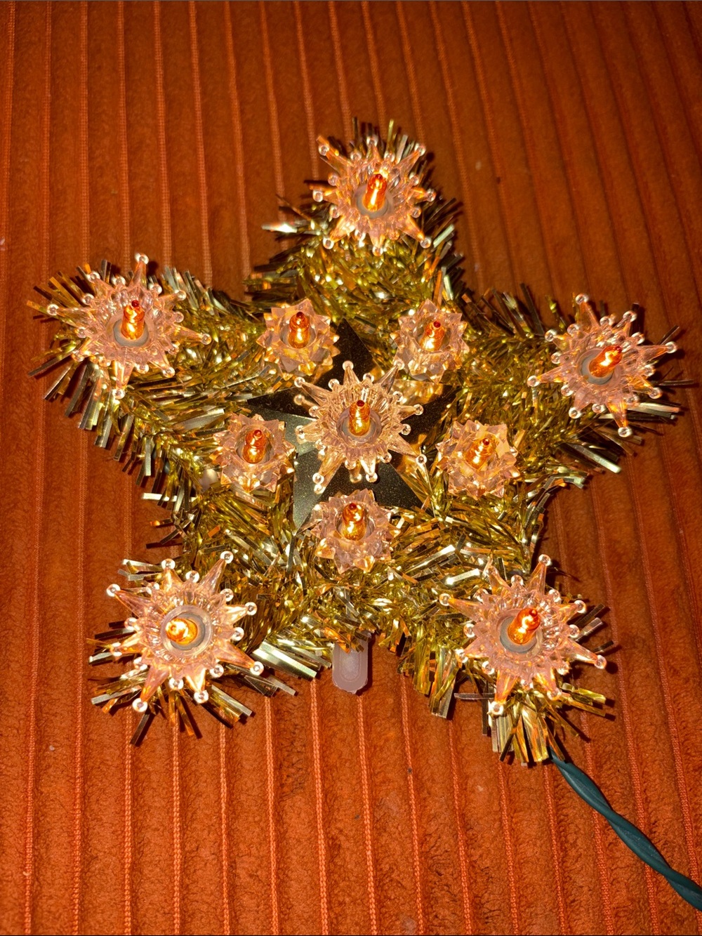 Vintage tinsel lighted Christmas star tree topper